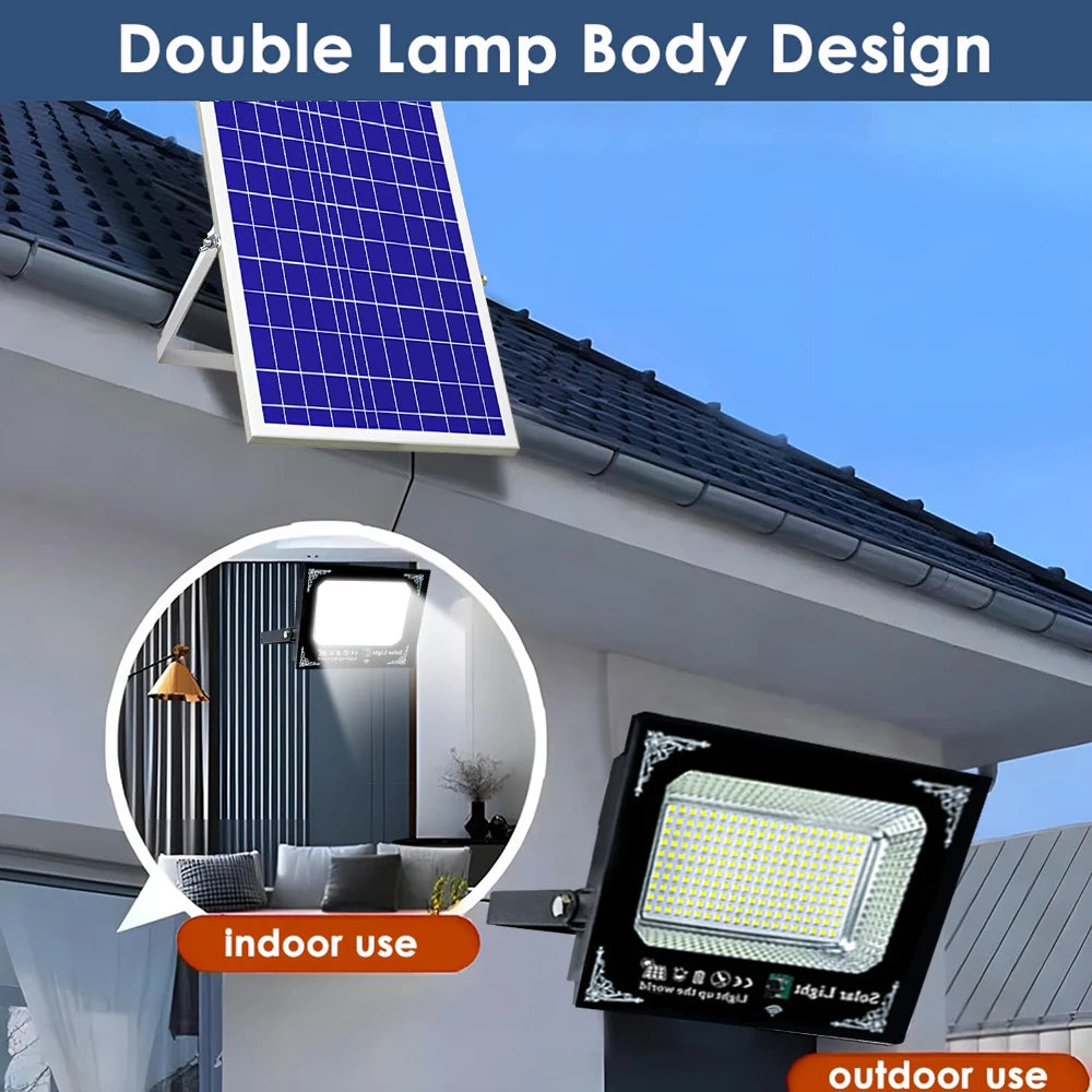 Powerful Led Solar Light High Bright 2 Head 6000mah Flood Light Waterproof Outdoor Garden Wall Light For Indoor Shed Barn Room