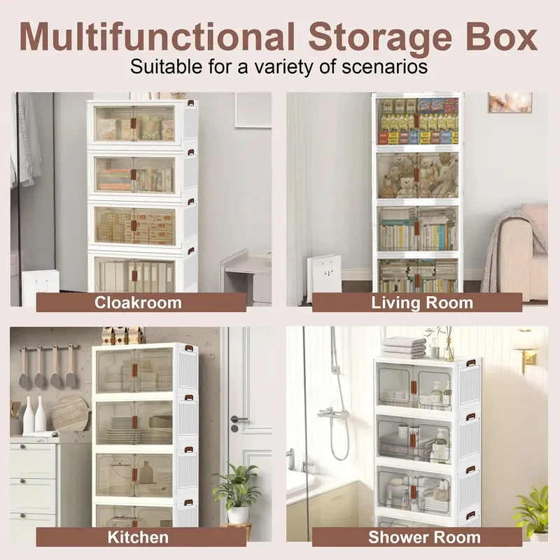 60cm 2/3/4/5 Layers Foldable Storage Cabinet with Wheels for Home Kitchen Bedroom Living Room Clothes Toy Shoes Storage Box