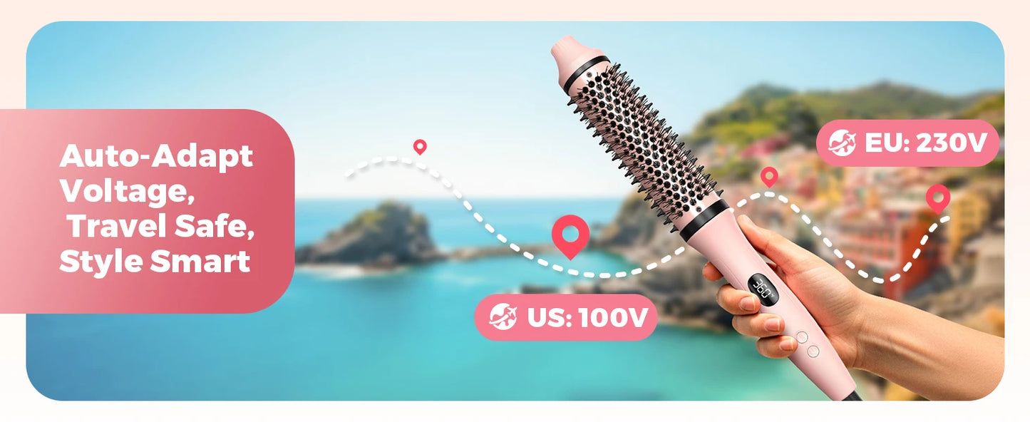 Hair Curler Ceramic Straightener Curling Hair Styling Brush Anti-Scald Thermal Brush Curl Wand Volumizing Brush Styler 100-220V
