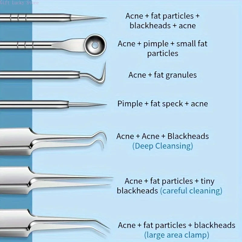 8pcs Professional Skin Care Tools Stainless Steel Pimple Extractors & Needles - for Blackhead Removal, Acne Treatment