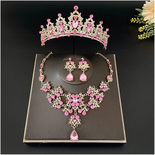 3-Pack Wedding Tiara Necklace Earrings Tiara Earrings Necklace Crystal Headband Dangle Earrings and Rings Sets for Bridesmaid