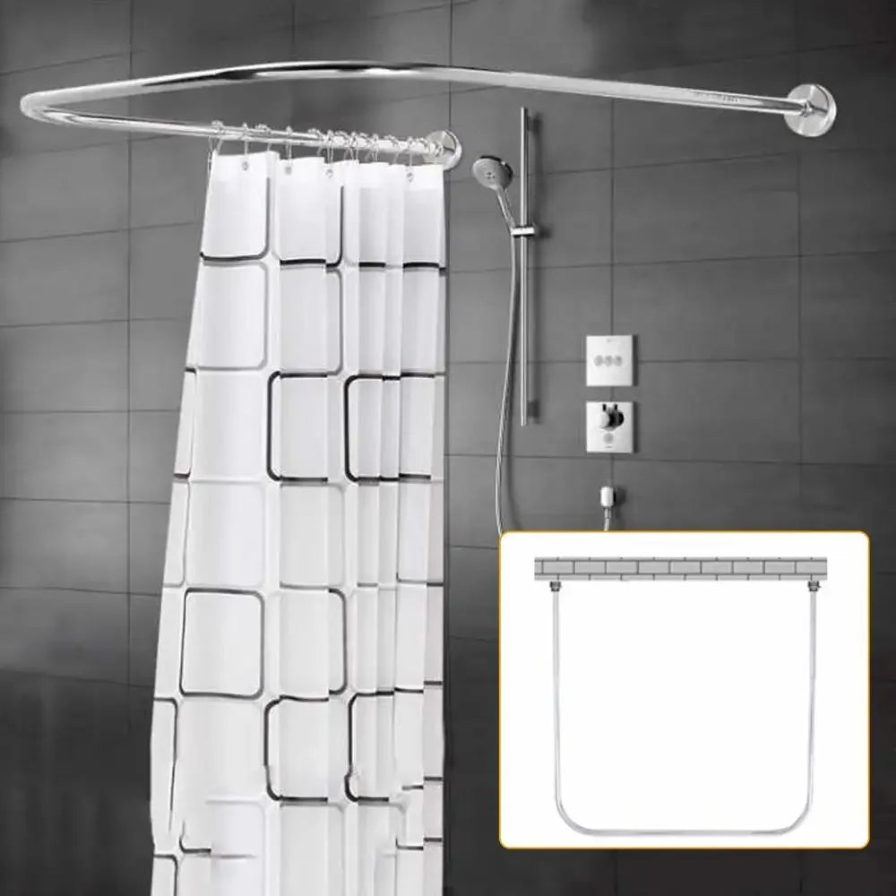 Shower Curtain Bar U Shape Without Drilling Curtain Bar Stainless Steel with Shower Curtain for Bathroom Toilet Window Balcony