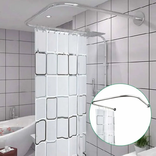 Shower Curtain Bar U Shape Without Drilling Curtain Bar Stainless Steel with Shower Curtain for Bathroom Toilet Window Balcony