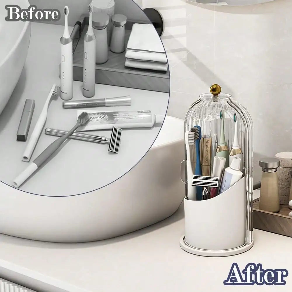 Dustproof Toothbrush Holders with Cover, Rotating Electric Toothbrush and Toothpaste Holder for Bathroom Countertop