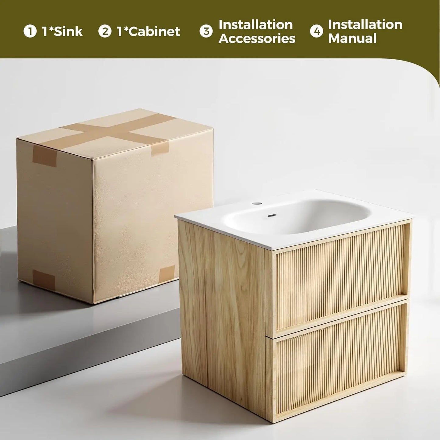 Bathroom Vanity with Sink, Wall Mounted Floating Cabinet for Bathroom, 2 Large Storage Drawers, Soft-Close System,, Customized