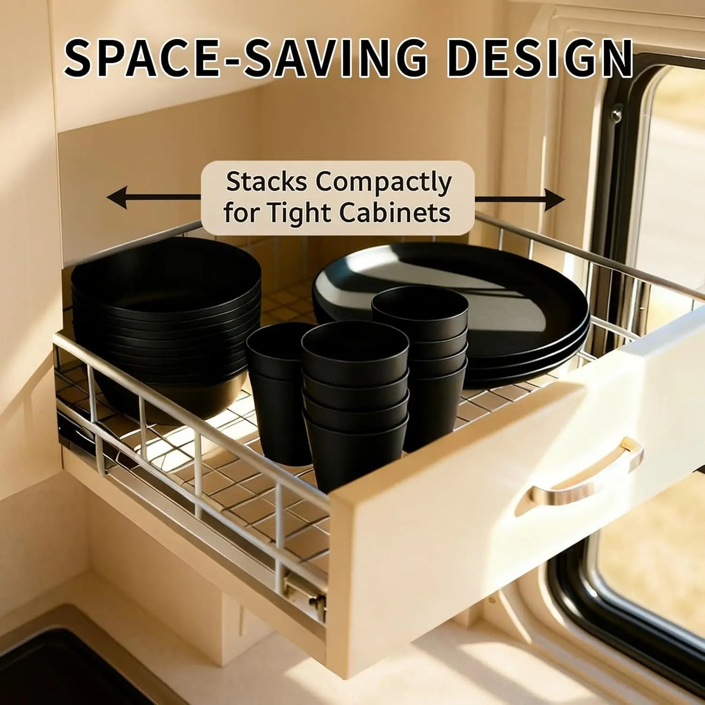 40-Piece RV Camping Dinnerware Set for 8, Microwave Safe Plates Bowls with Cutlery, Lightweight Unbreakable Plastic Dishes