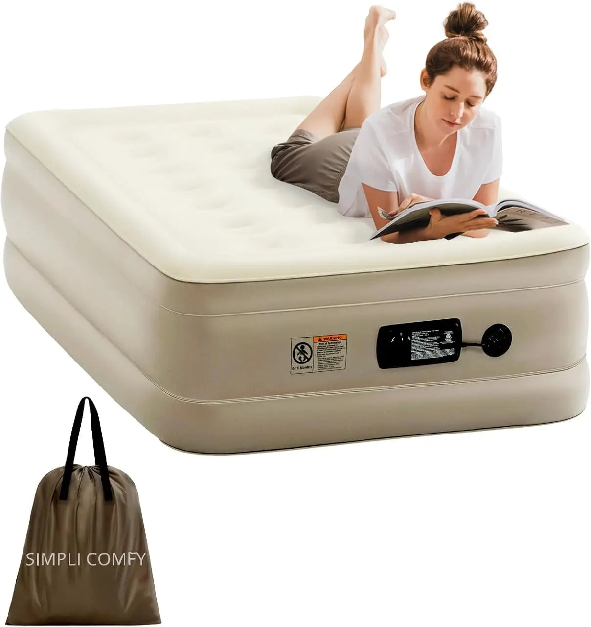 18' Raised Twin Inflatable Air Mattrwith Built-in AC Pump, Fast Self-Inflating Blow Up Air Bed with