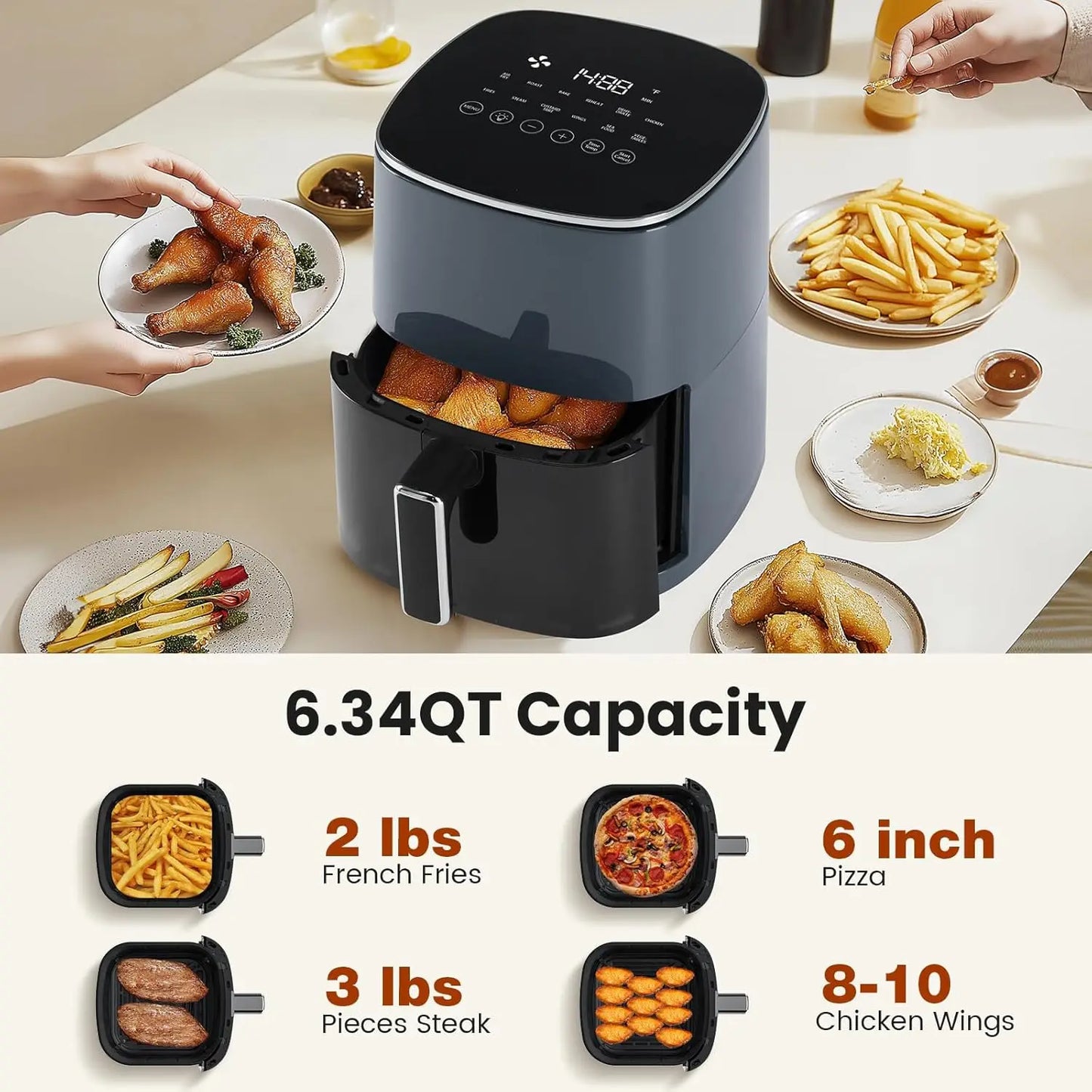Air Fryer 6 Quart with Window Square Air Fryer 12-in-1 Air Fry, Roast, Reheat, Dehydrate, Bake, Steam, Fries, Custard, Chicke