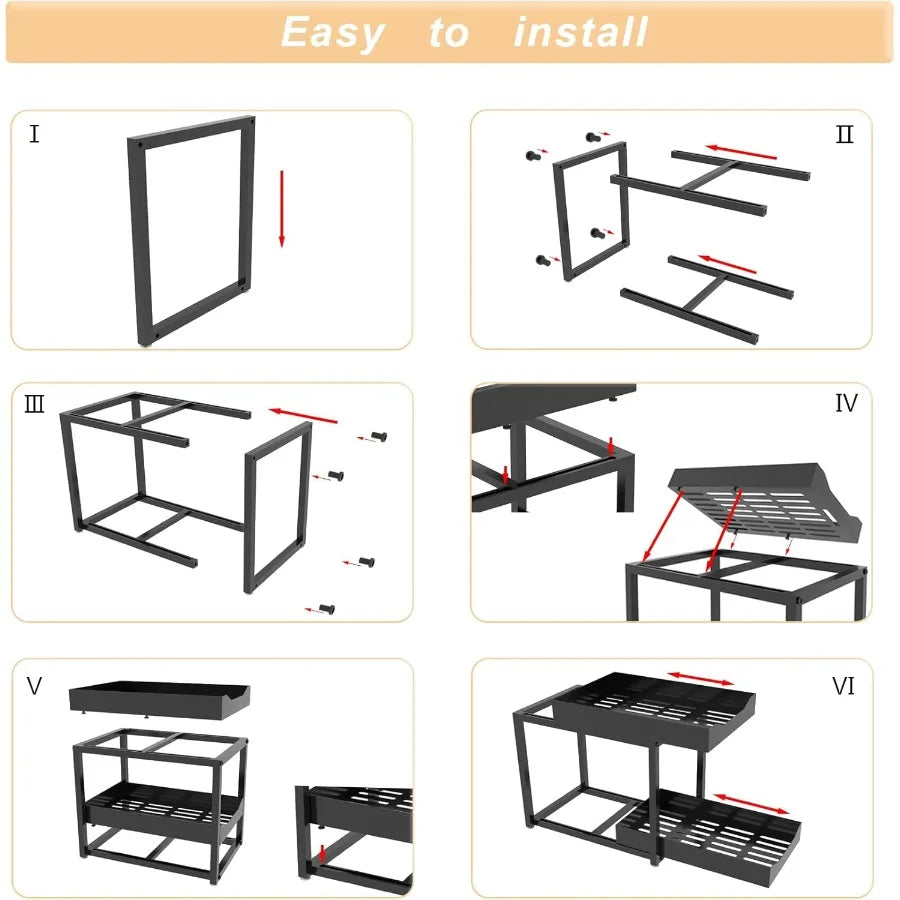 2-Tier Bathroom Organizers and Storage Metal Under Sink Organizers Pull Out Cabinet Organizer Shelf Sliding Drawer for Kitchen