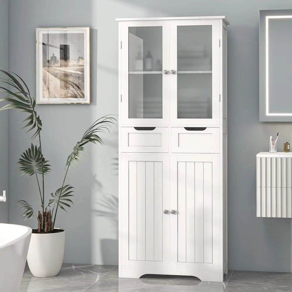 67" Tall Bathroom Storage Cabinet, reestanding Bathroom Cabinet with Glass Doand Shelves, Large Bathroom Cabinet with 2 Ders or