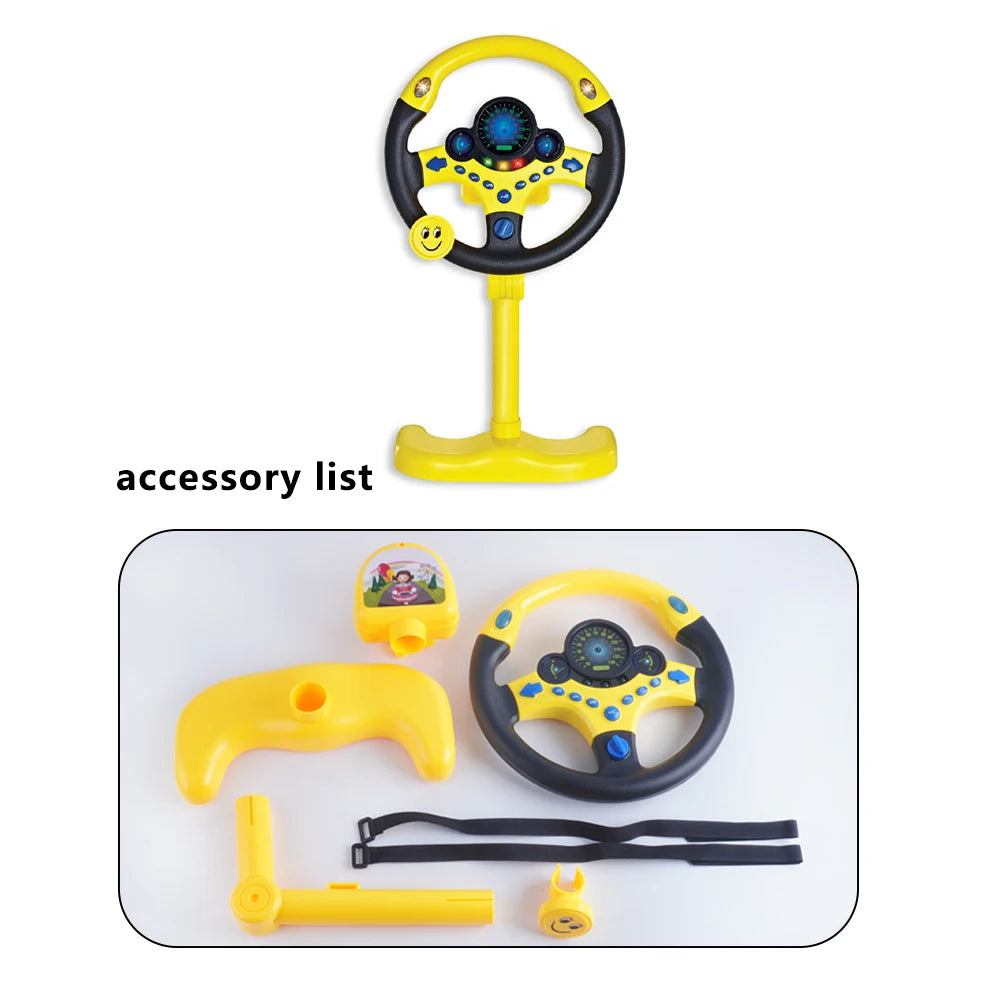 WANXIANGSTEERINGWHEELYELLOW-2192E-4 Simulation Steering Wheel Toys With Light Music Educational Portable Eletric Early Education