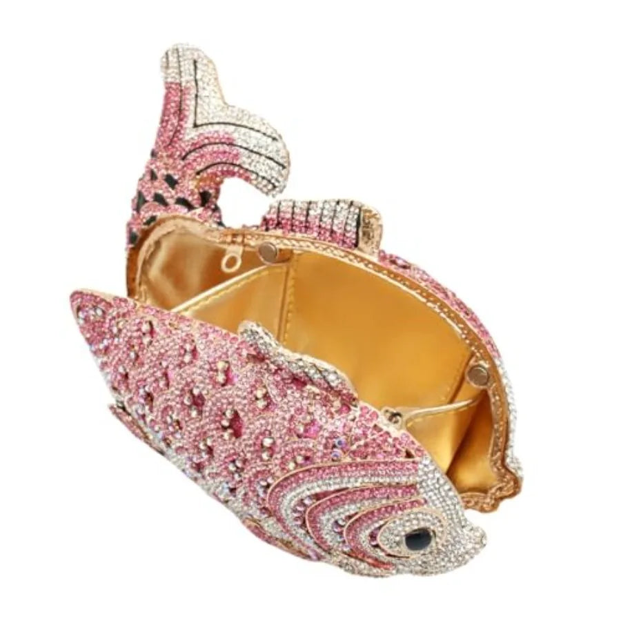 Women Mini Fish Clutch Luxury Rhinestones Purse Sparkling Banquet Handbag Wedding Party Clutch Bag