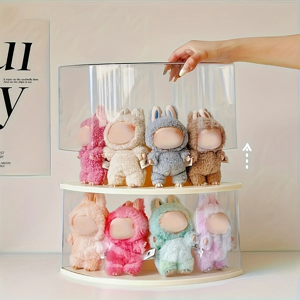 A display cabinet designed for LABUBU, featuring a dust-proof design and a crescent perfect for showcasing LABUBU's collections.