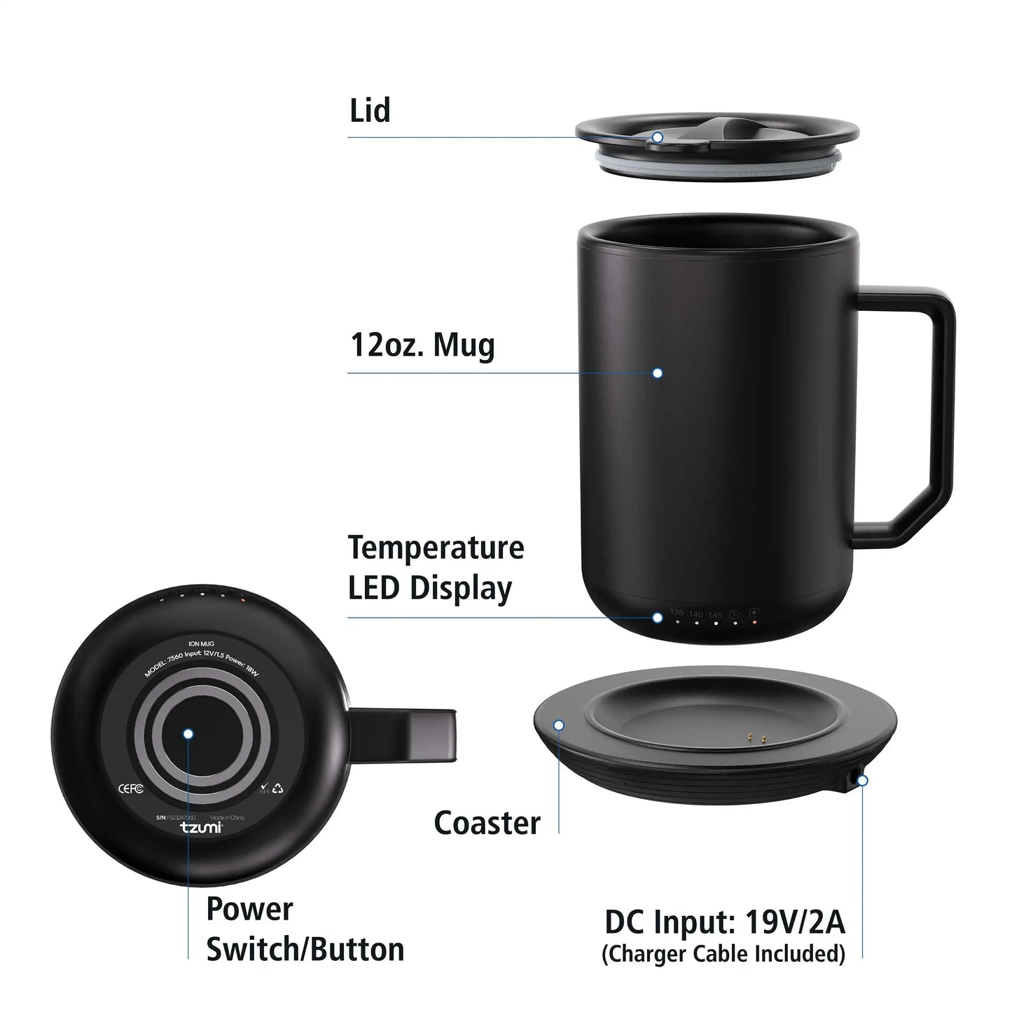 12oz Smart Warming Coffee Mug | Heated Coaster Set | Stainless Steel Travel Cup | Office Home Hot Drink Solution