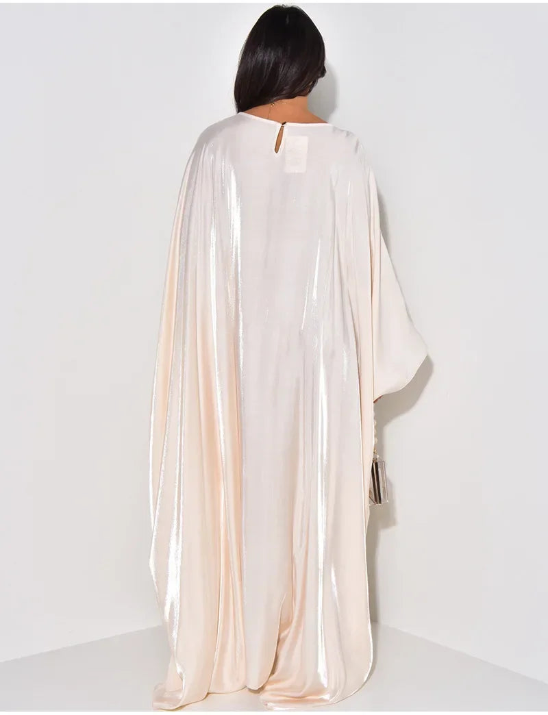 BWQ Women Loose O-neck Full Batwing Sleeve Long Maxi Dress Summer Satin Vintage Africa Streetwear Vestido Evening Dresses