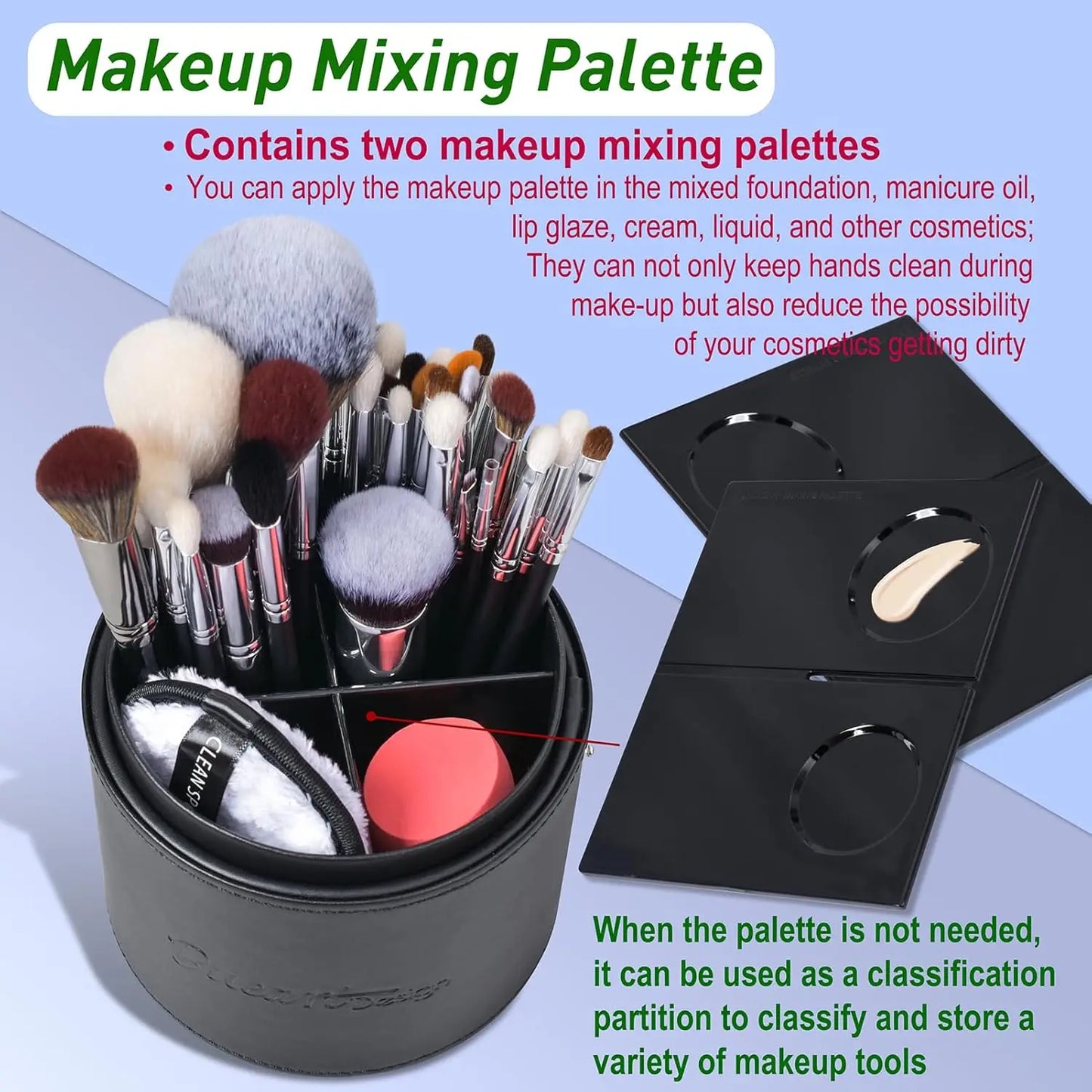 34Pcs Deluxe Real Goat Hair Makeup Brushes Set with Large Holder, Professional Labeled Natural Pony Hair