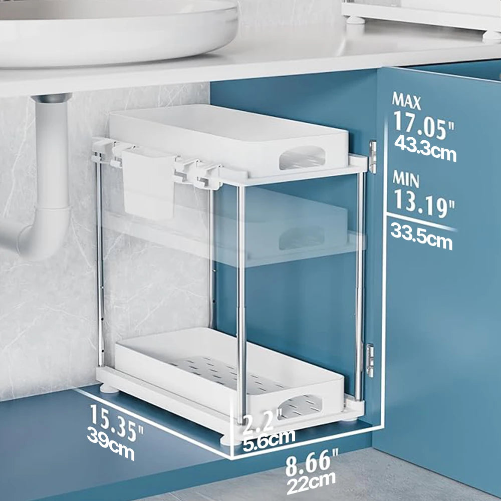 2 Pack Under Sink Organizers and Storage, 2 Tier Height Adjustable Countertop Organizer for Kitchen Bathroom Laundry