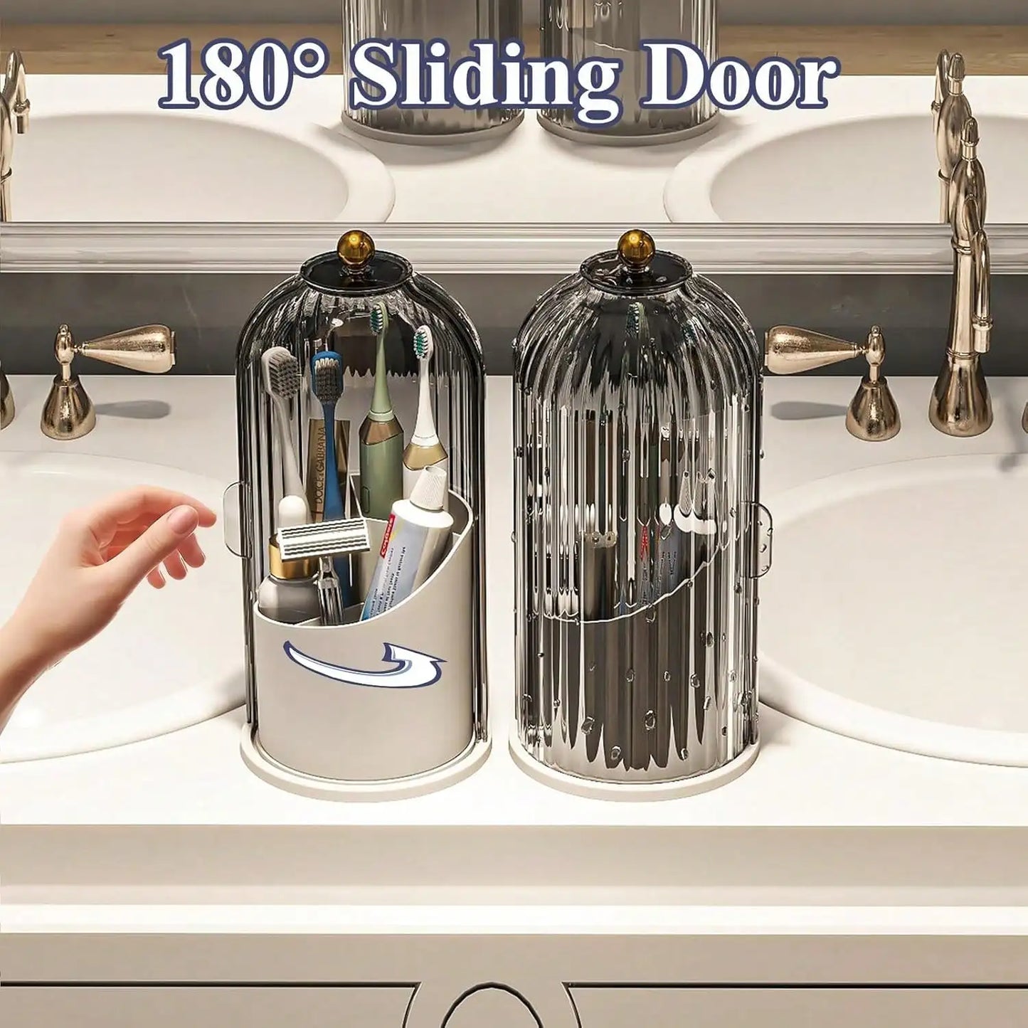Dustproof Toothbrush Holders with Cover, Rotating Electric Toothbrush and Toothpaste Holder for Bathroom Countertop