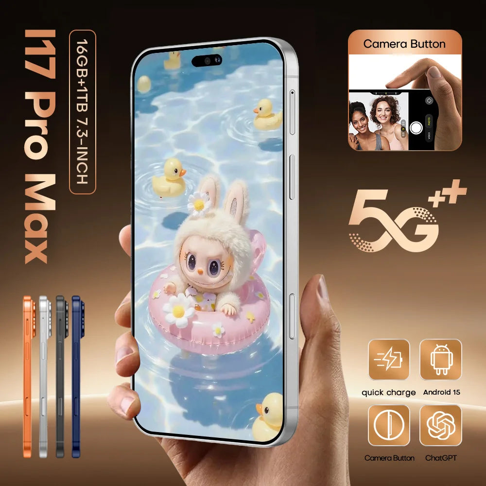 HOT New i17 Pro Max 8000mAh Battery 7.3HD 5G Dual Card Global Edition Original Cheap Smart Android Facial Recognition Function