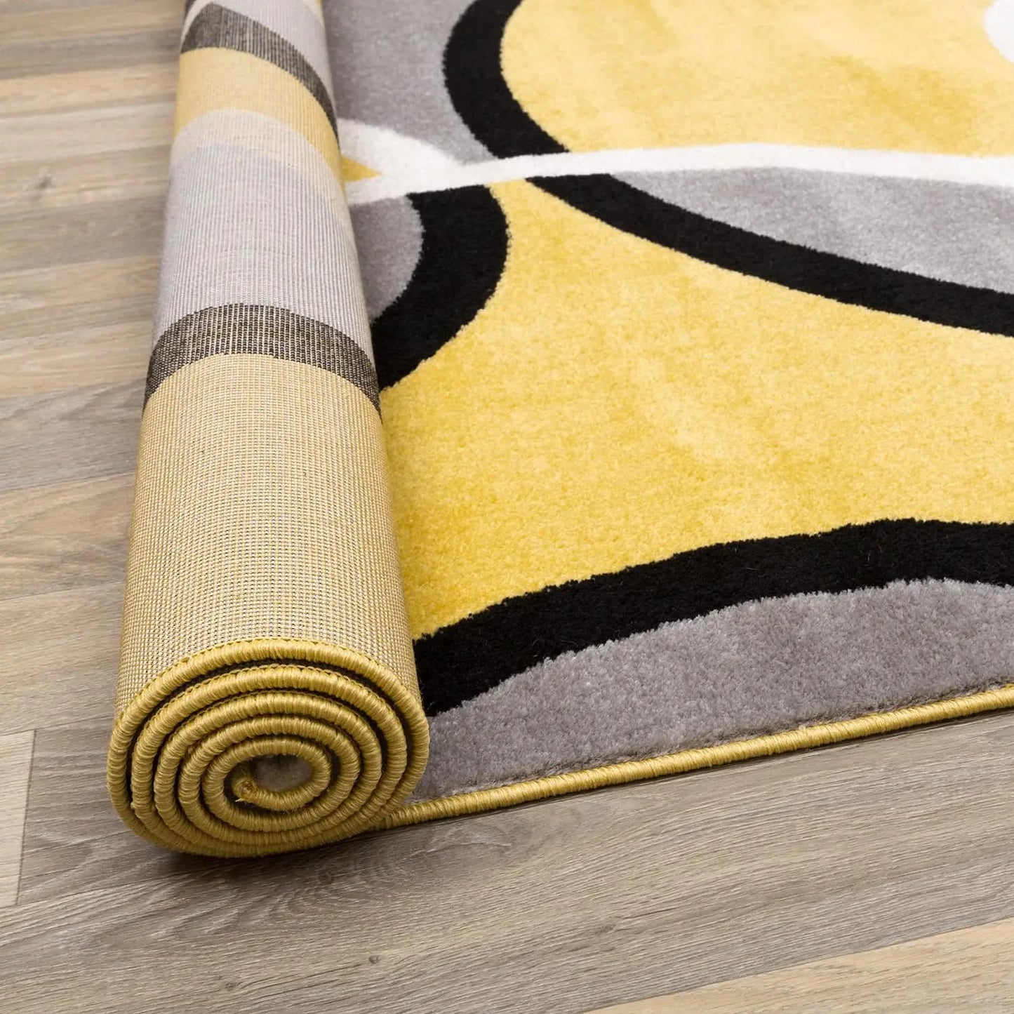 Modern Abstract Circles Area Rug with Jute Backing, Yellow Grey Design for Living Room Bedroom Kitchen Entryway, 3'3" x 5'