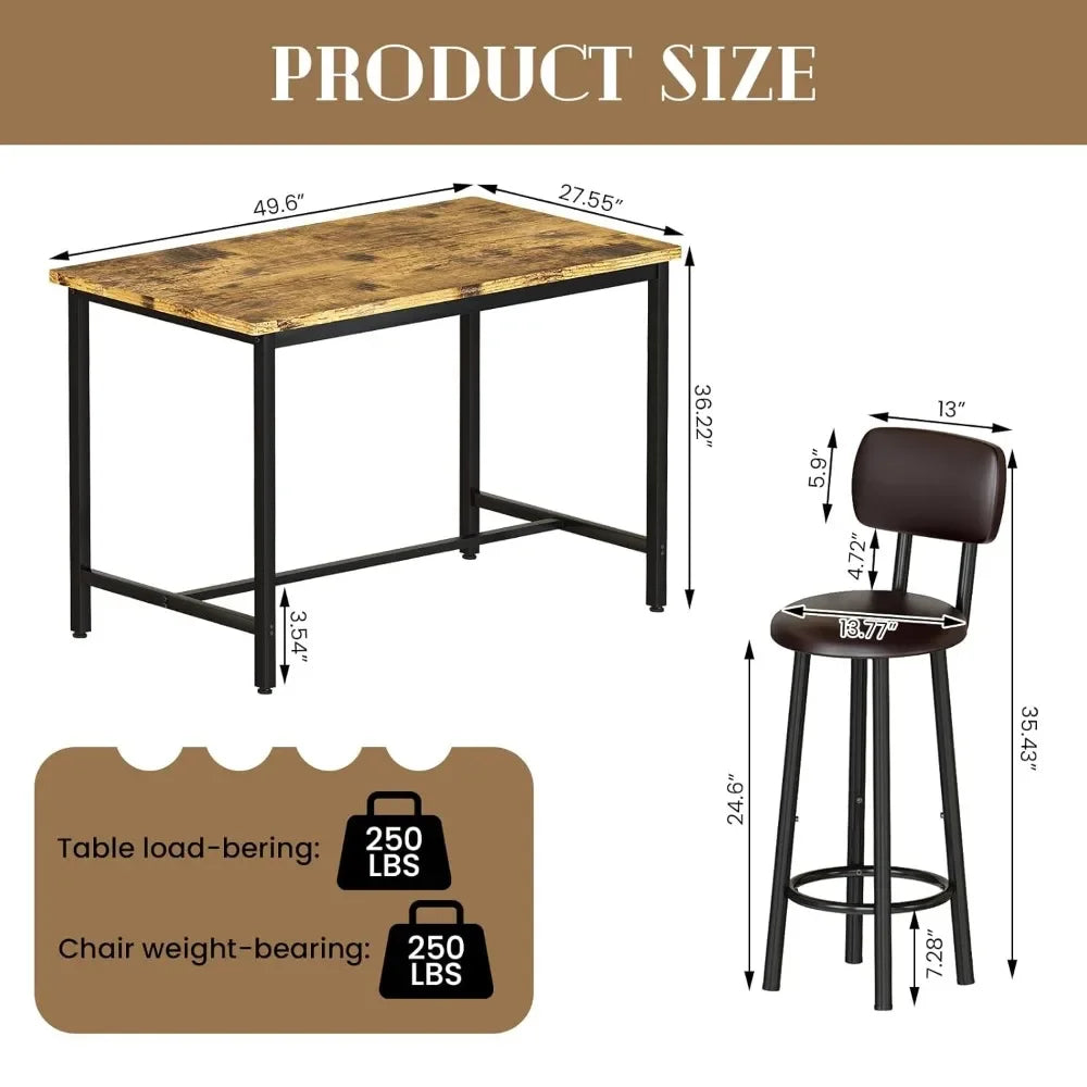 50" Dining Table Set for 6, 7-Piece Counter Height Bar Table Set with Upholstered Stools, Space-Saving Modern Pub Set