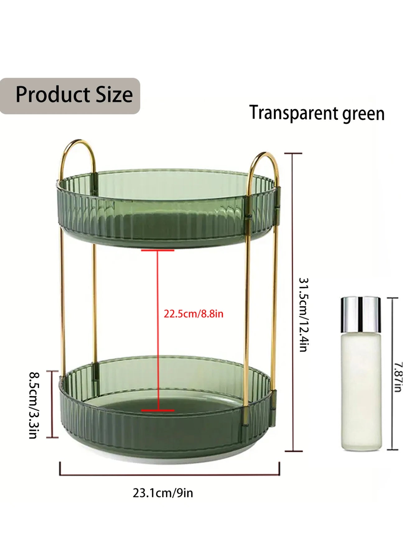 Green large capacity bathroom rotating storage rack, countertop makeup rack, suitable for placing skincare and household items.