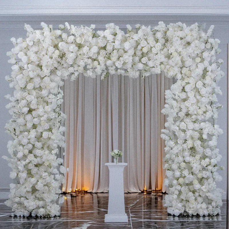 White Artificial Rose Sakura Square Flower Arch Wedding Ceremony Engagement Photo Booth Birthday Party Backdrop Decor Supplies