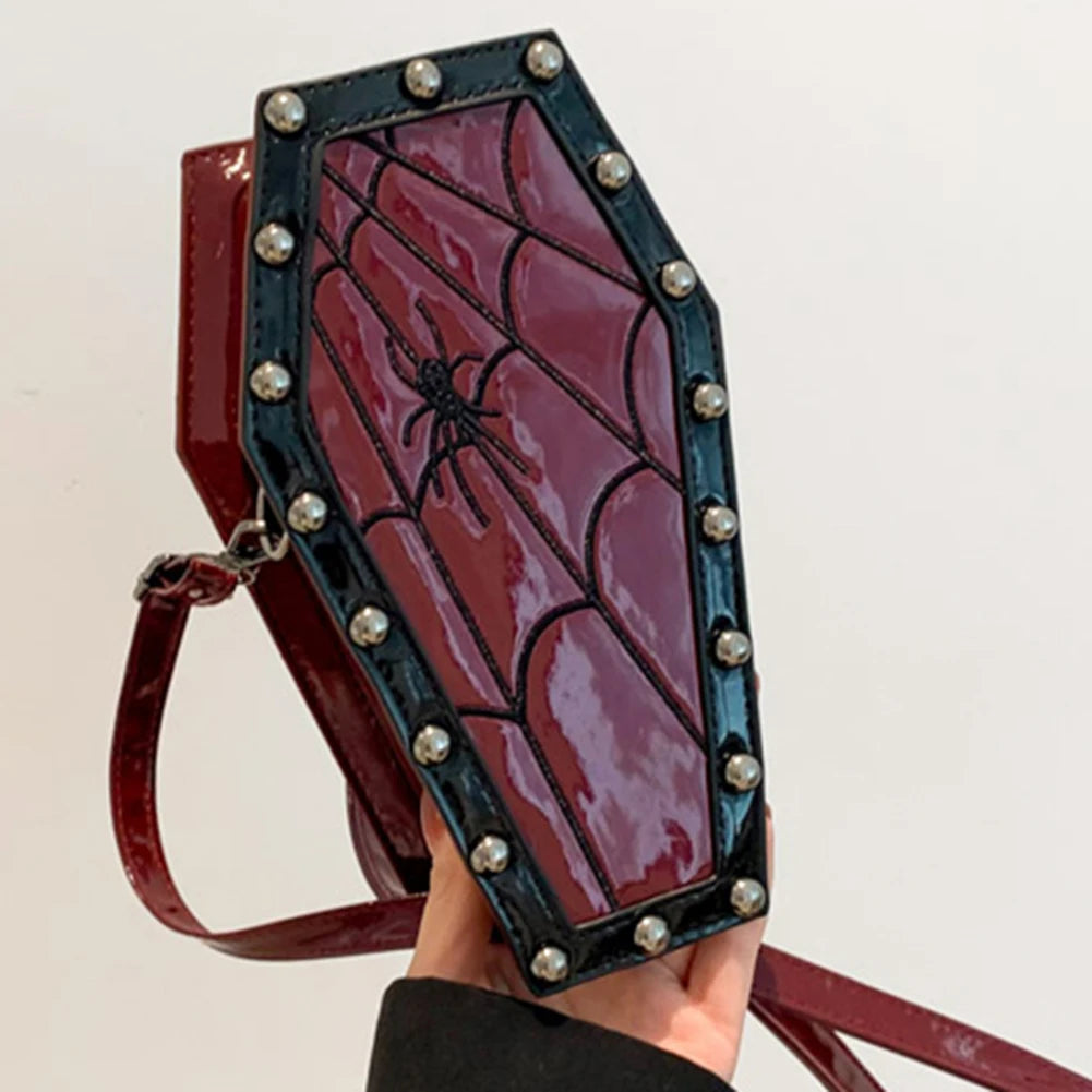 Women Coffin Satchel Purse Strap Adjustable Gothic Coin Purse PU Leather Spider Coffin Bag Y2K Cellphone Bag Halloween Candy Bag