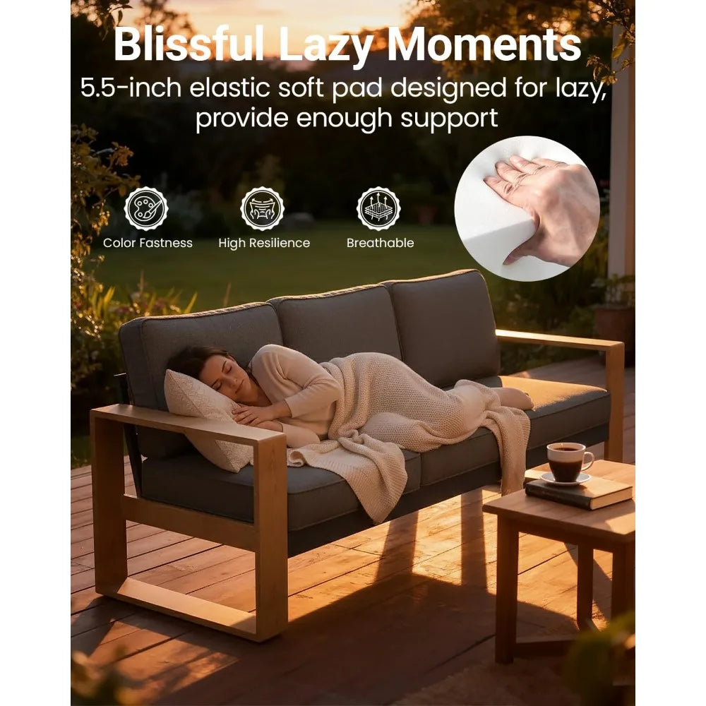 Outdoor Patio Furniture Set, 7-Piece Modern Sectional Conversation Sets with Fire Pit Table, Wide Seat and Thick Cushions