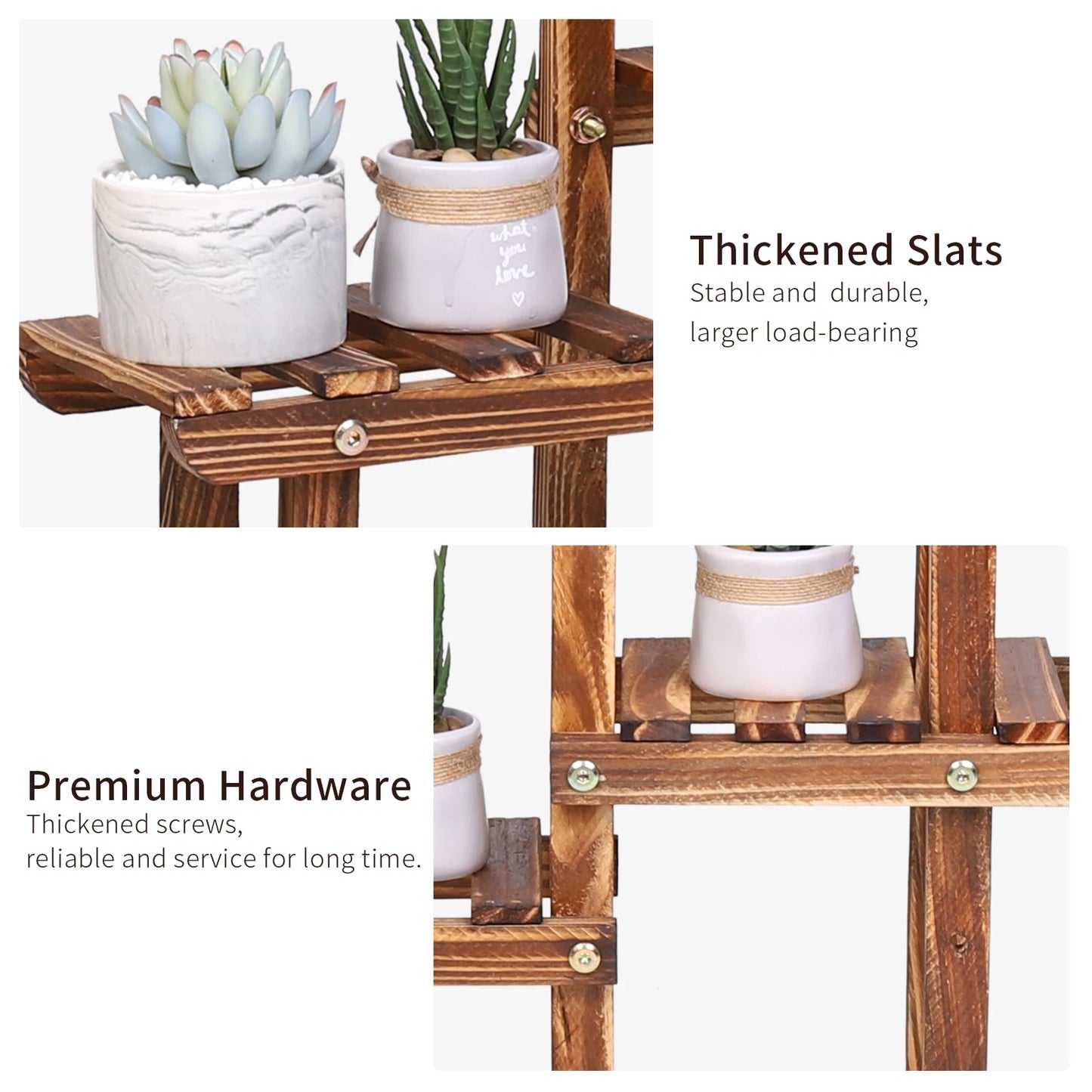 Carbonized Wood Plant Stand Multi Tier Succulent Rack Mini Desktop Plant Holder for Outdoor Balcony Garden