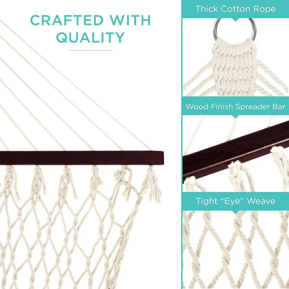 2-Person Double Hammock, Outdoor Woven Cotton Rope Hammocks or Backyard, Patio w/Spreader Bars, Carrying Case, 450lb Weight acit