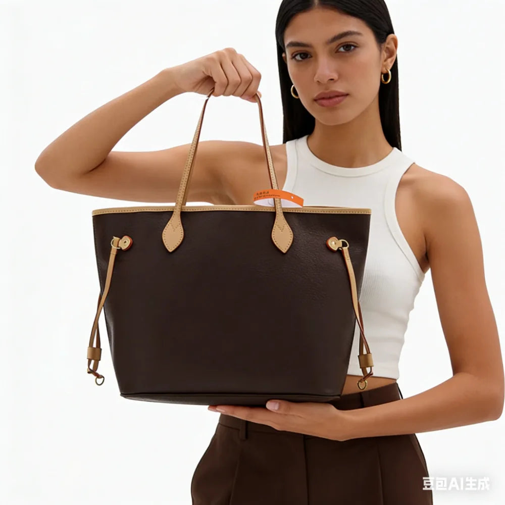 Women's Large Capacity Tote Bag - Brown Pu Leather Shoulder Bag Fashionable Casual Daily Commuter Handbag with Adjustable Strap