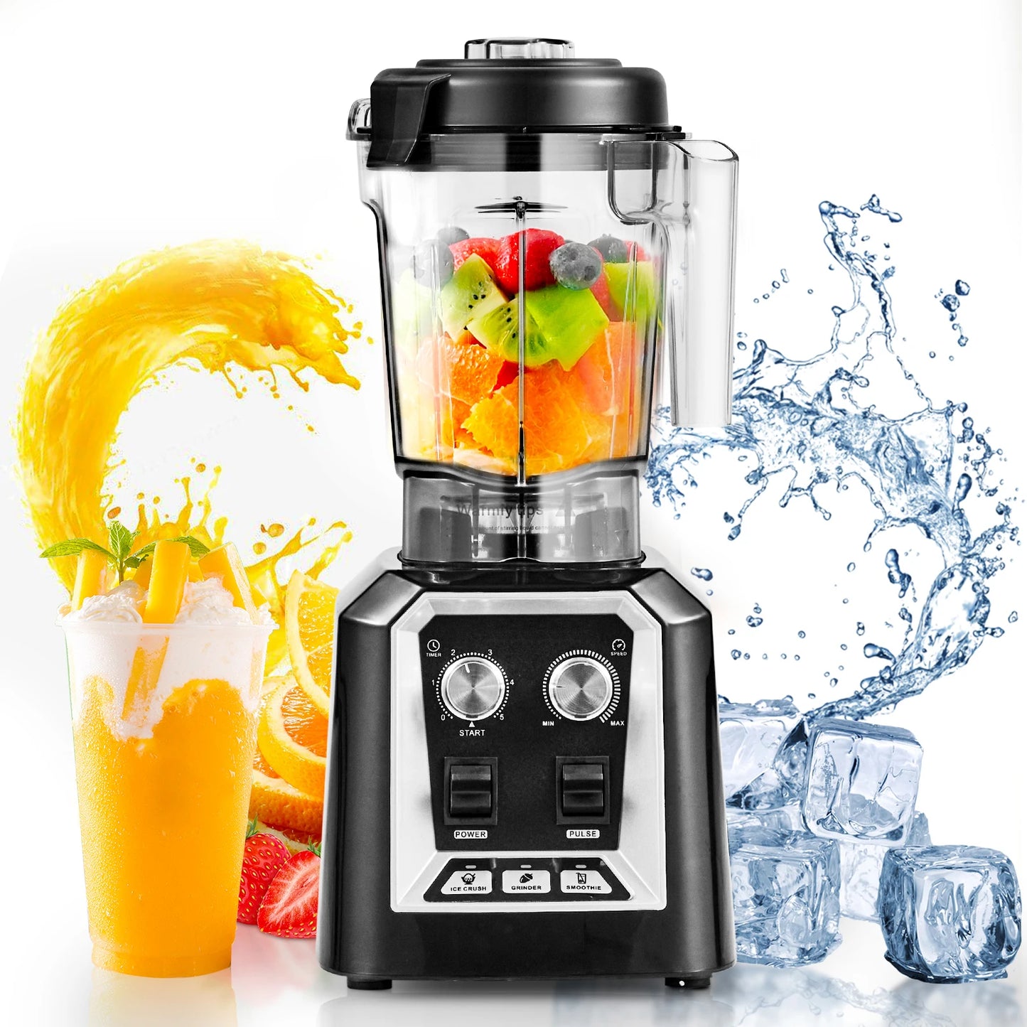 SucceBuy 2L Smoothie Blender Professional Countertop Fruit Food Processor Mixer Maker with Stainless Steel for Home Kitchen Bar