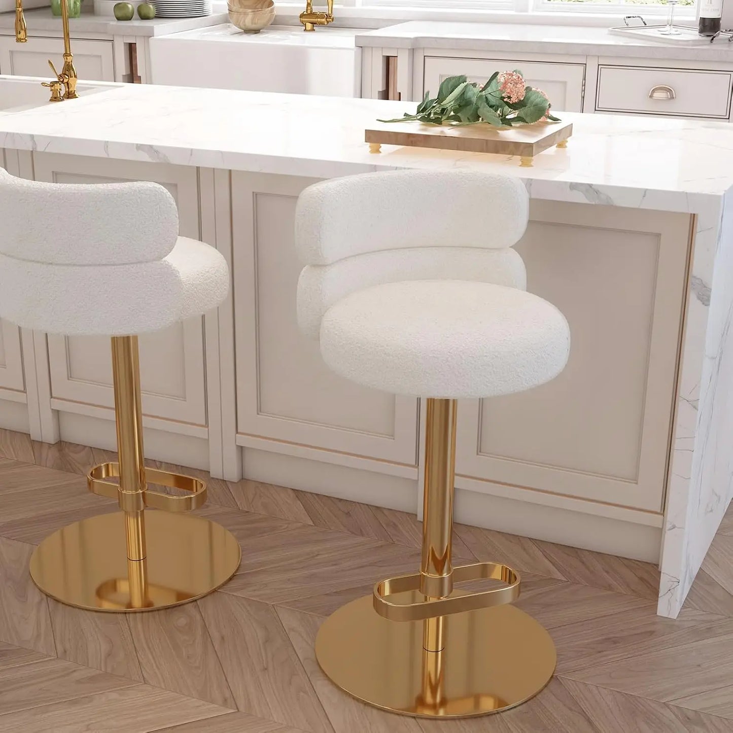 Modern  Single Velvet Upholstered Counter Stool with Gold Metal Leg and Foot Rest Premium Flannel Comfortable, Customized