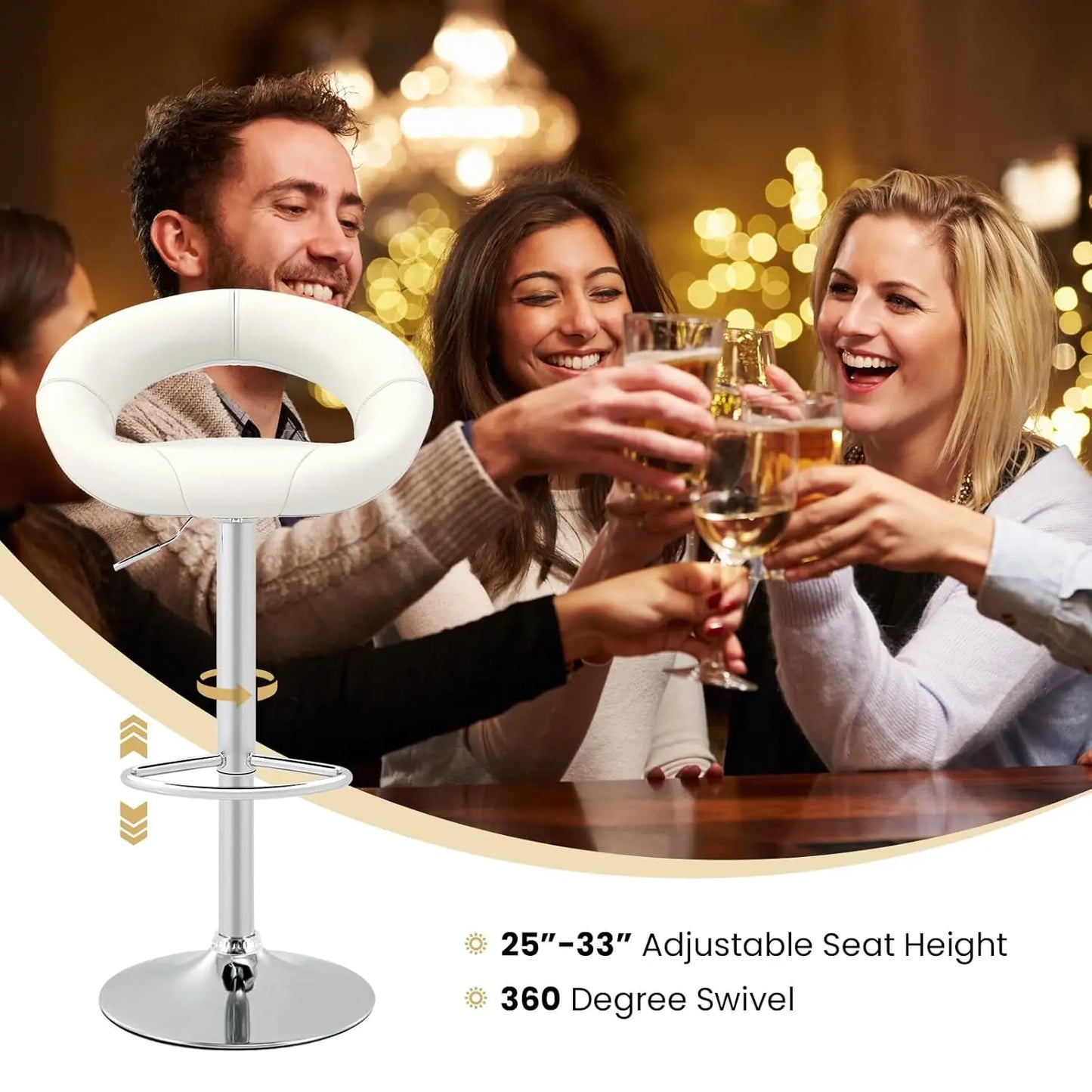 Adjustable Swivel Bar Stools Set 4 Hollow Back PU Leather Counter Chairs Footrest Metal Base Kitchen Bar White Customized