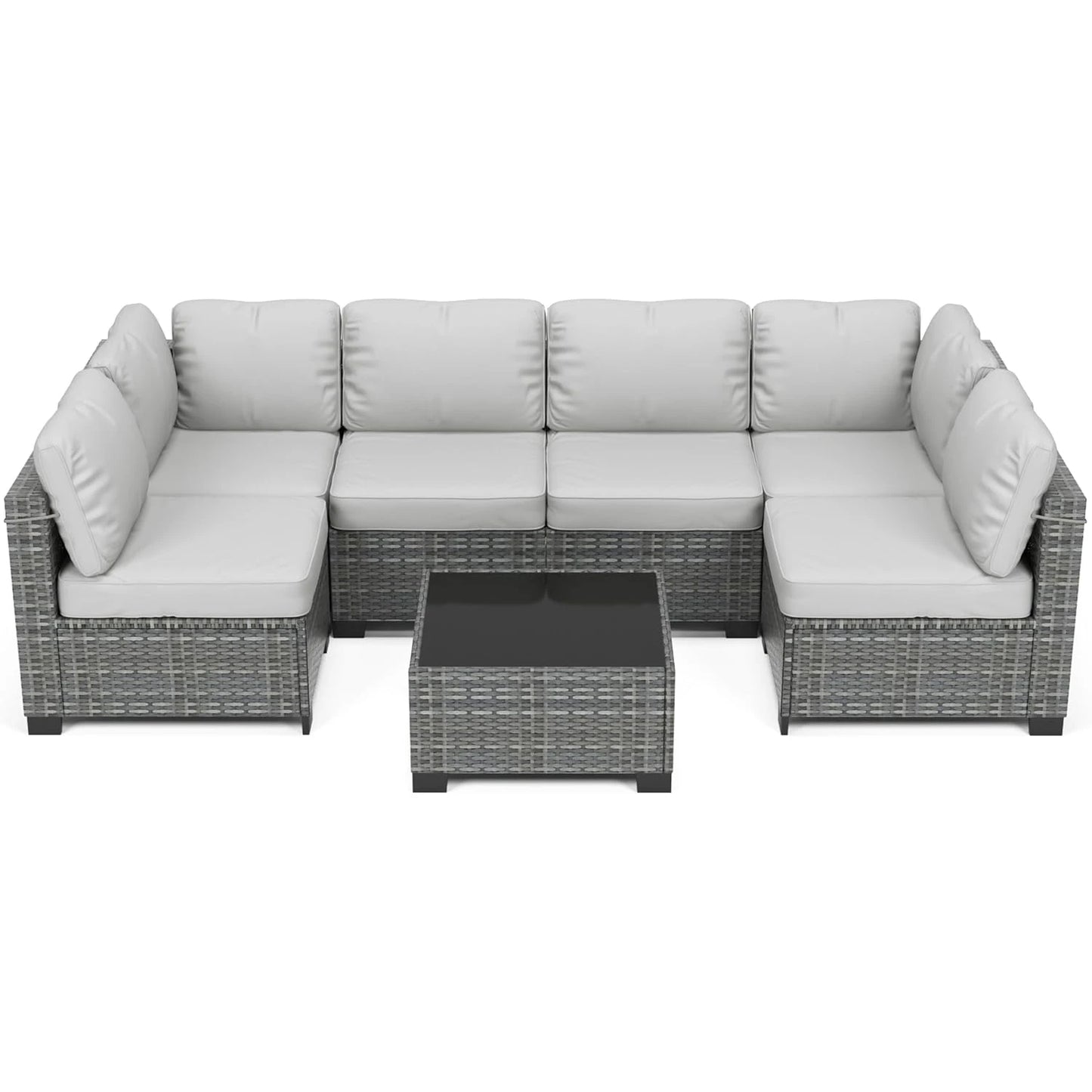 7-Piece Modular Outdoor Furniture Set, PE Rattan Wicker Sectional Modular Conversation Sofa Set, Perfect For Garden Balcony