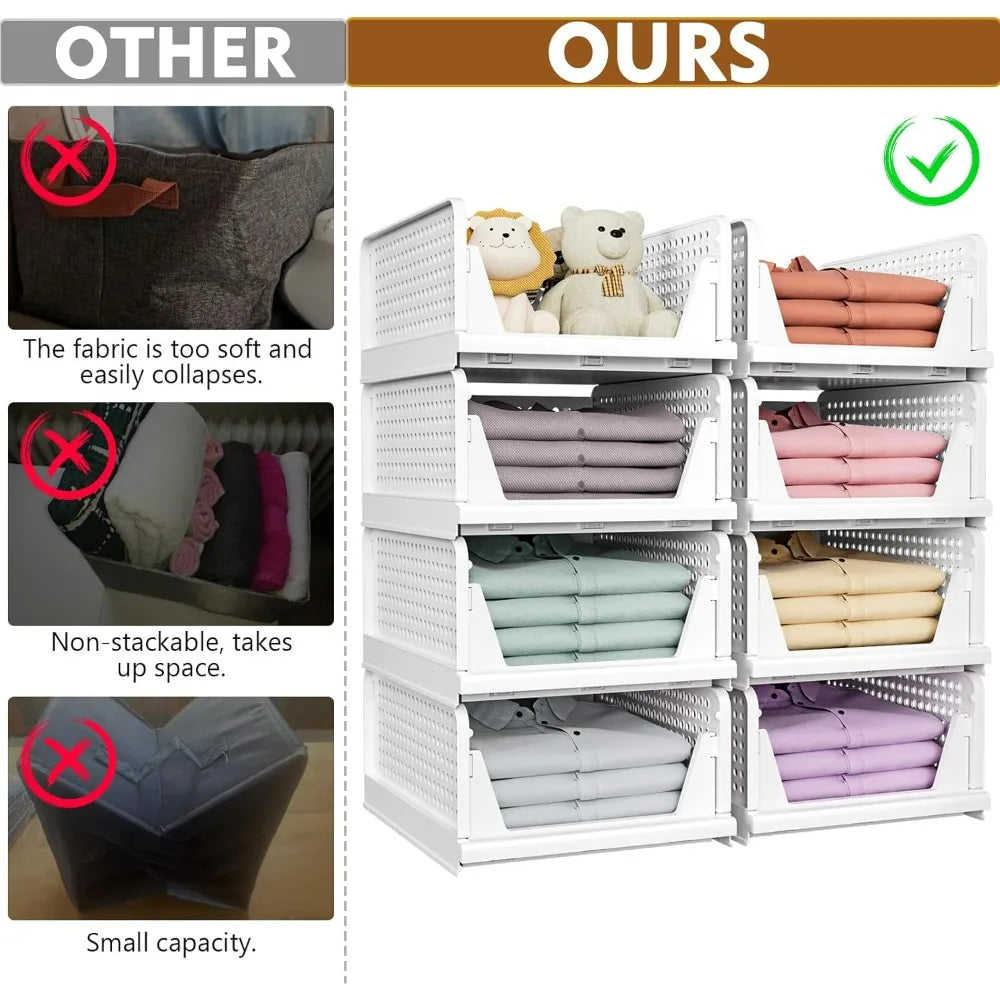 SNSLXH 5 Pack Stackable Closet Storage Basket Multifunctional & Foldable Closet Organizer for Bathroom Kitchen Laundry Room