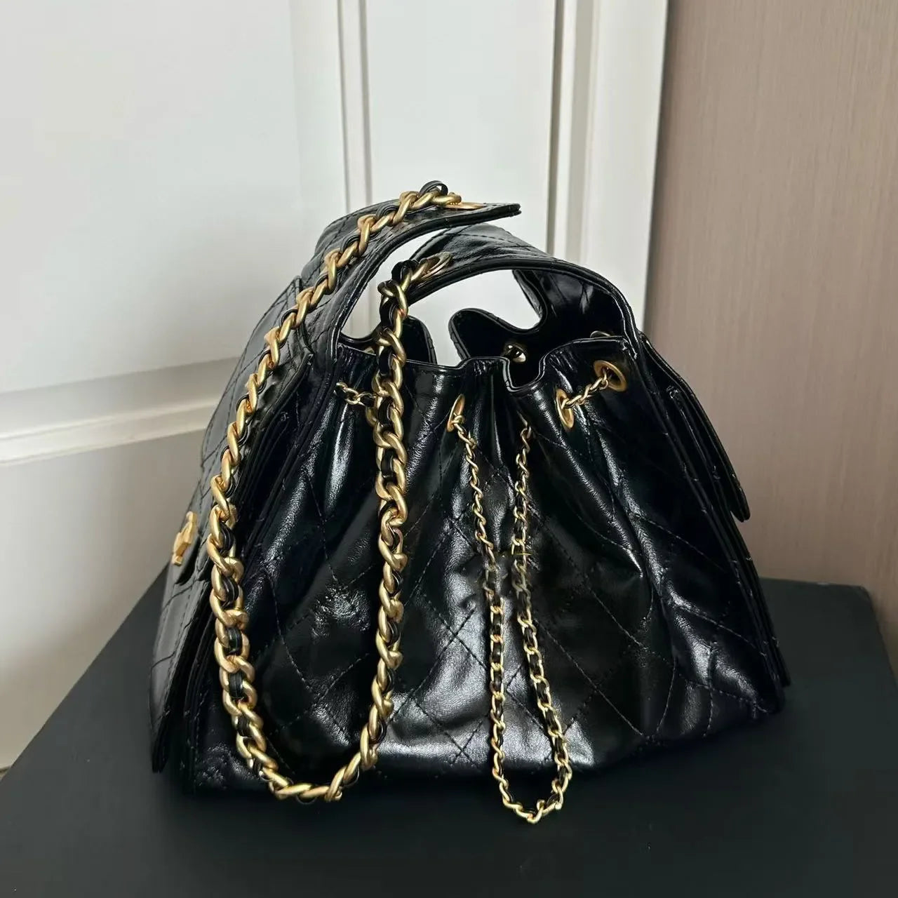 Bag 25S Hobo Shoulder bag Waxed Leather drawstring Chain Bucket Bag 25C Bag high-capacity Genuine Leather Luxury Crossbody Bag
