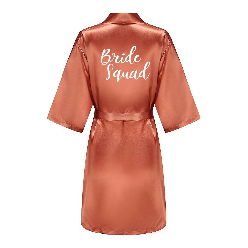 New Bathrobe Bride Satin-Silk Robe Women Bridal Party Sister Team Mother Shower Gift Bridesmaid Wedding Short Robes