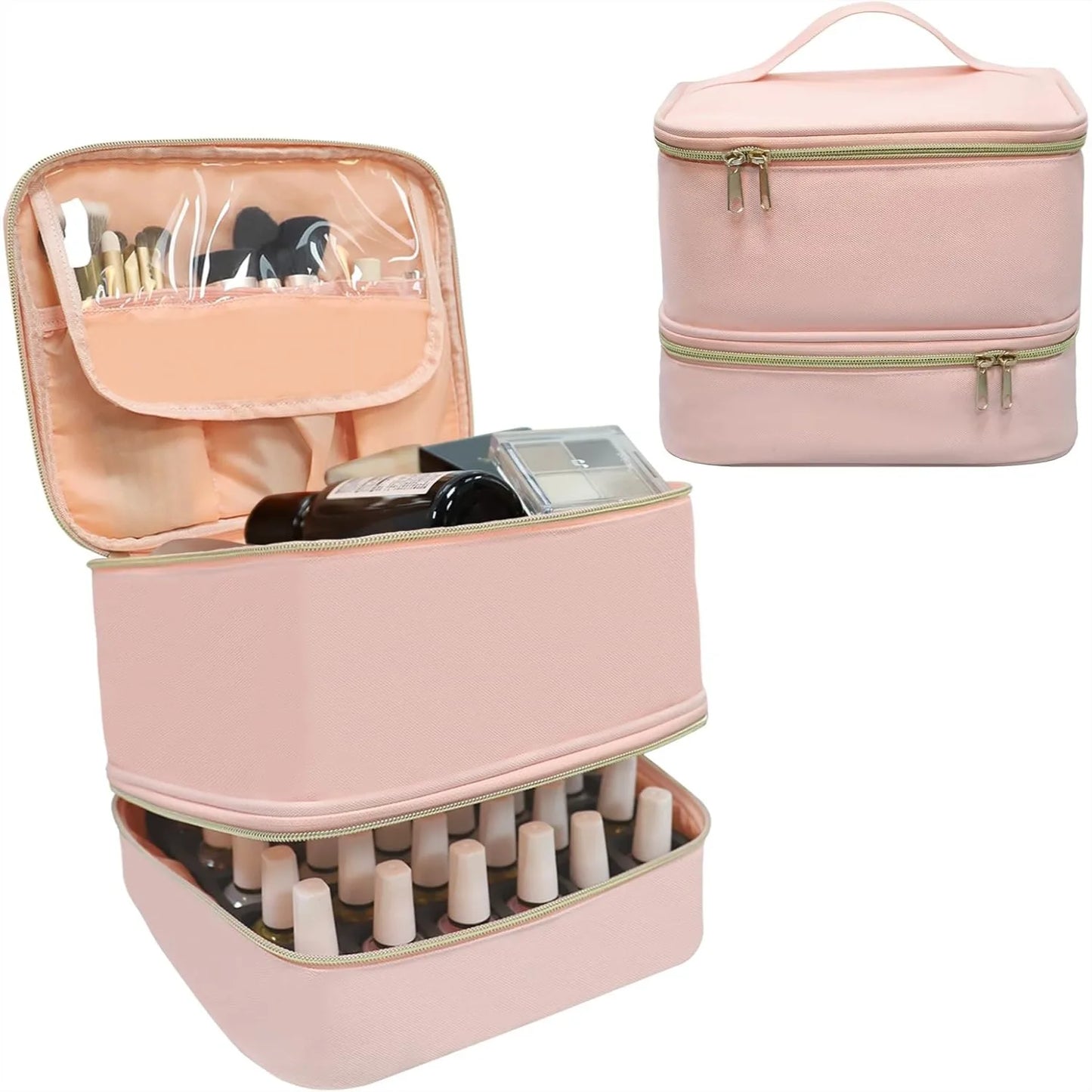 Nail Polish Organizer Case, Double-Layer Nail Supplies Holder for 30 Bottles and Nail Lamp, Professional Nail Kit Storage Travel