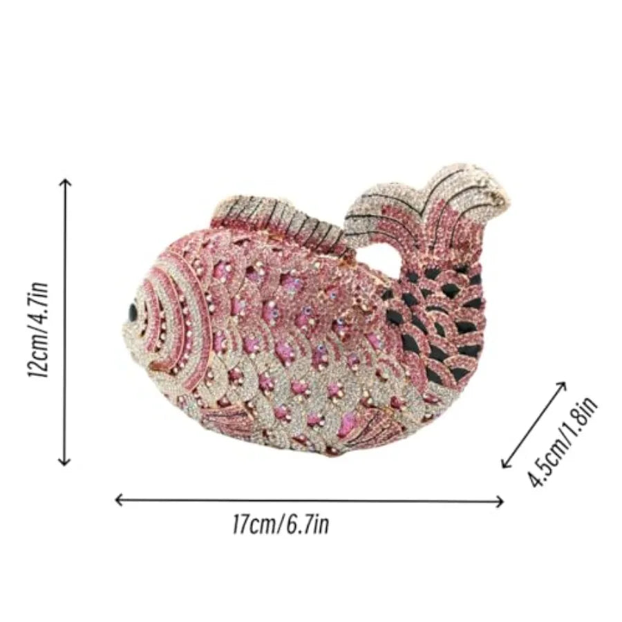 Women Mini Fish Clutch Luxury Rhinestones Purse Sparkling Banquet Handbag Wedding Party Clutch Bag