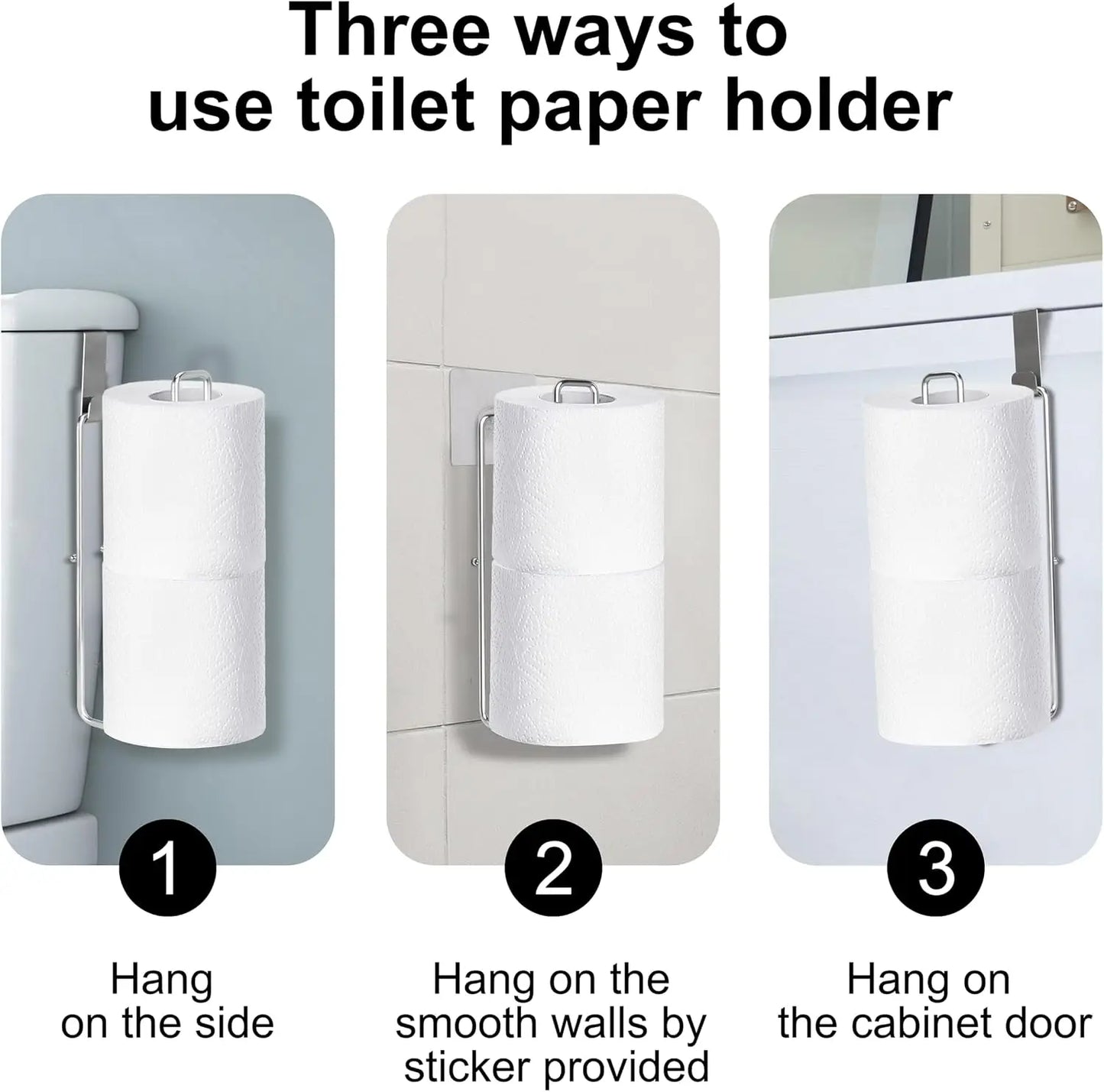Bathroom Toilet Paper Holder with Storage, Wall Mount or Over Tank, Holds 2 Mega Rolls, Stainless Steel, Silver