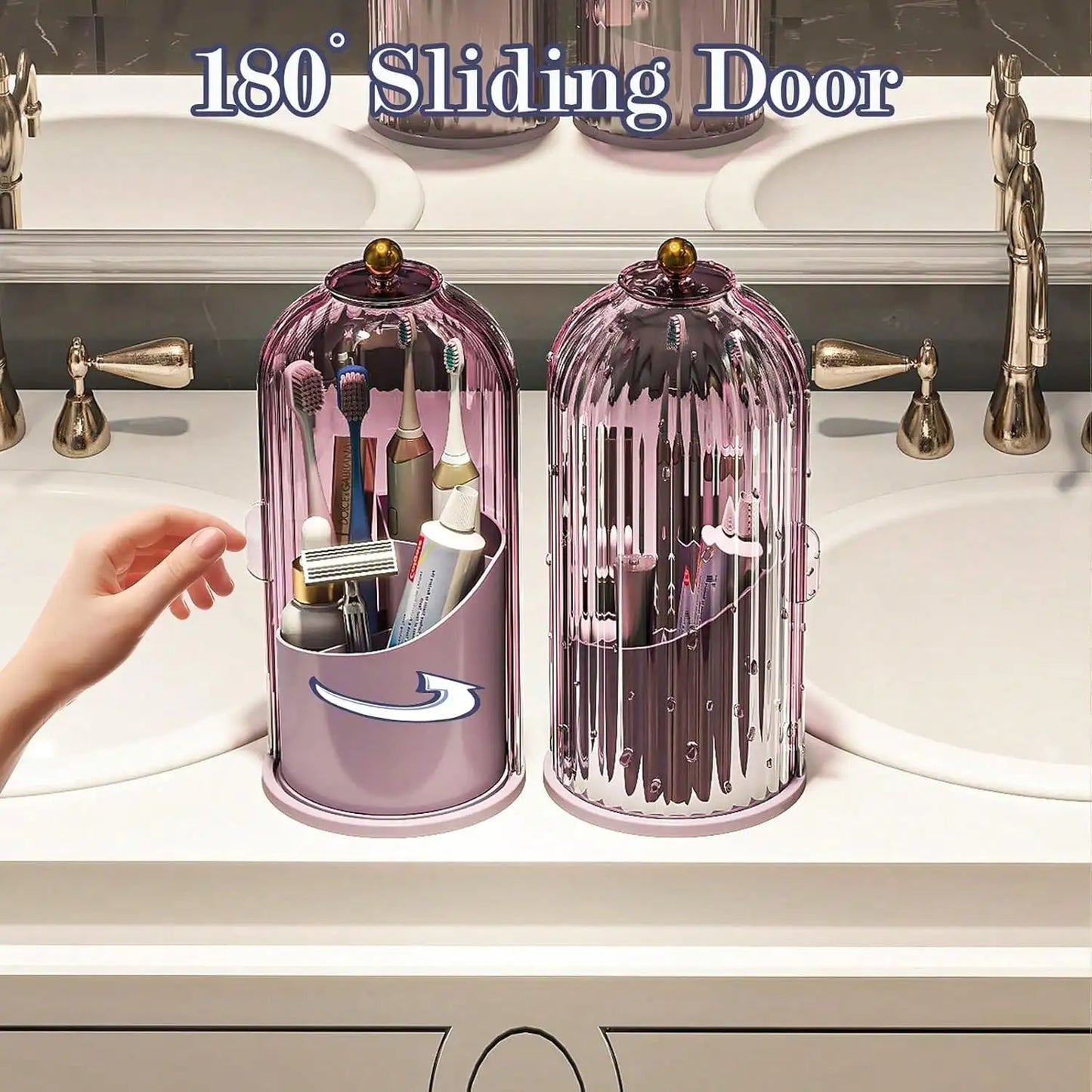 Dustproof Toothbrush Holders with Cover, Rotating Electric Toothbrush and Toothpaste Holder for Bathroom Countertop