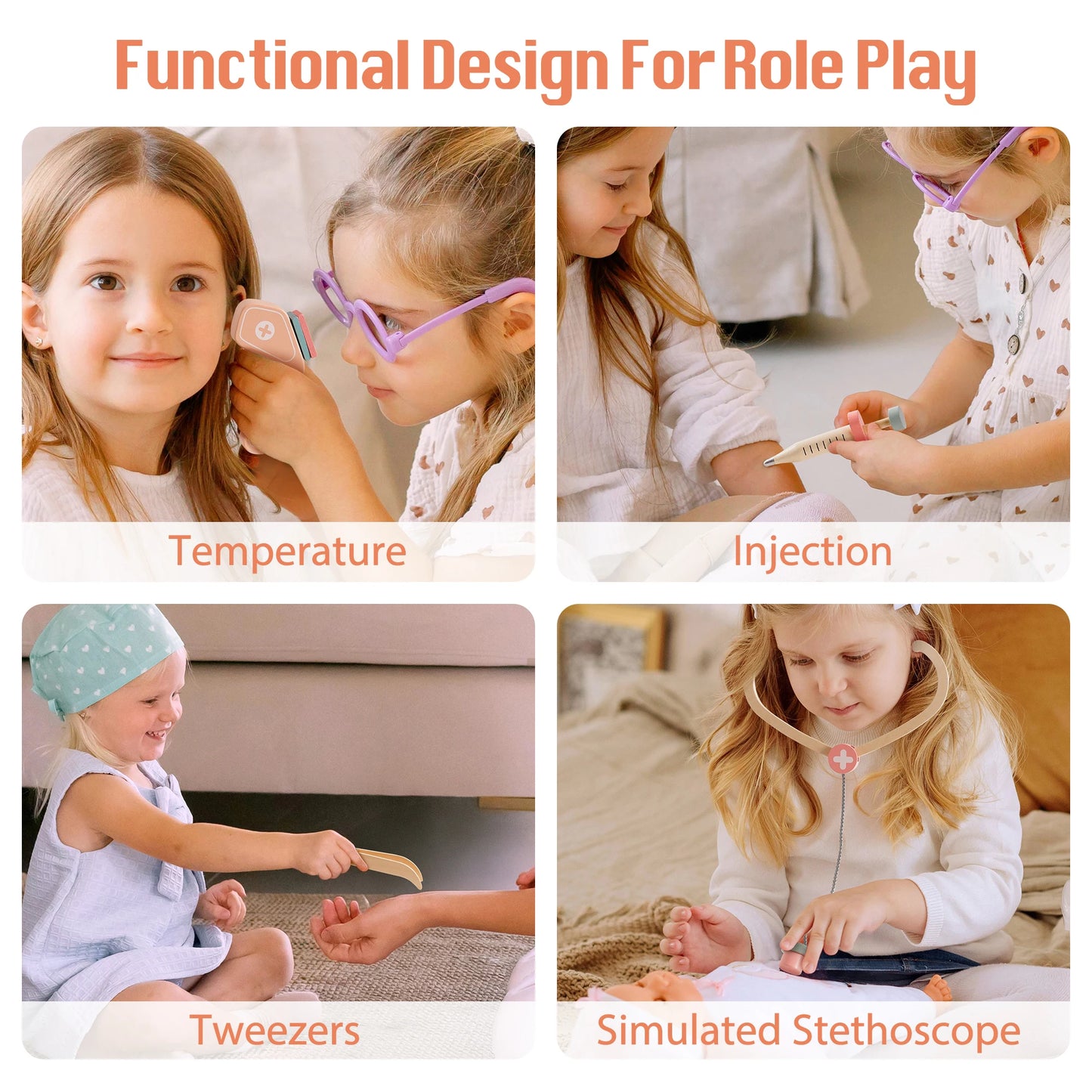 ROBOTIME Wooden Doctor Medical Center  Playset Pretend Play Doctor Toys  Educational Role Play for Kids Age 3+
