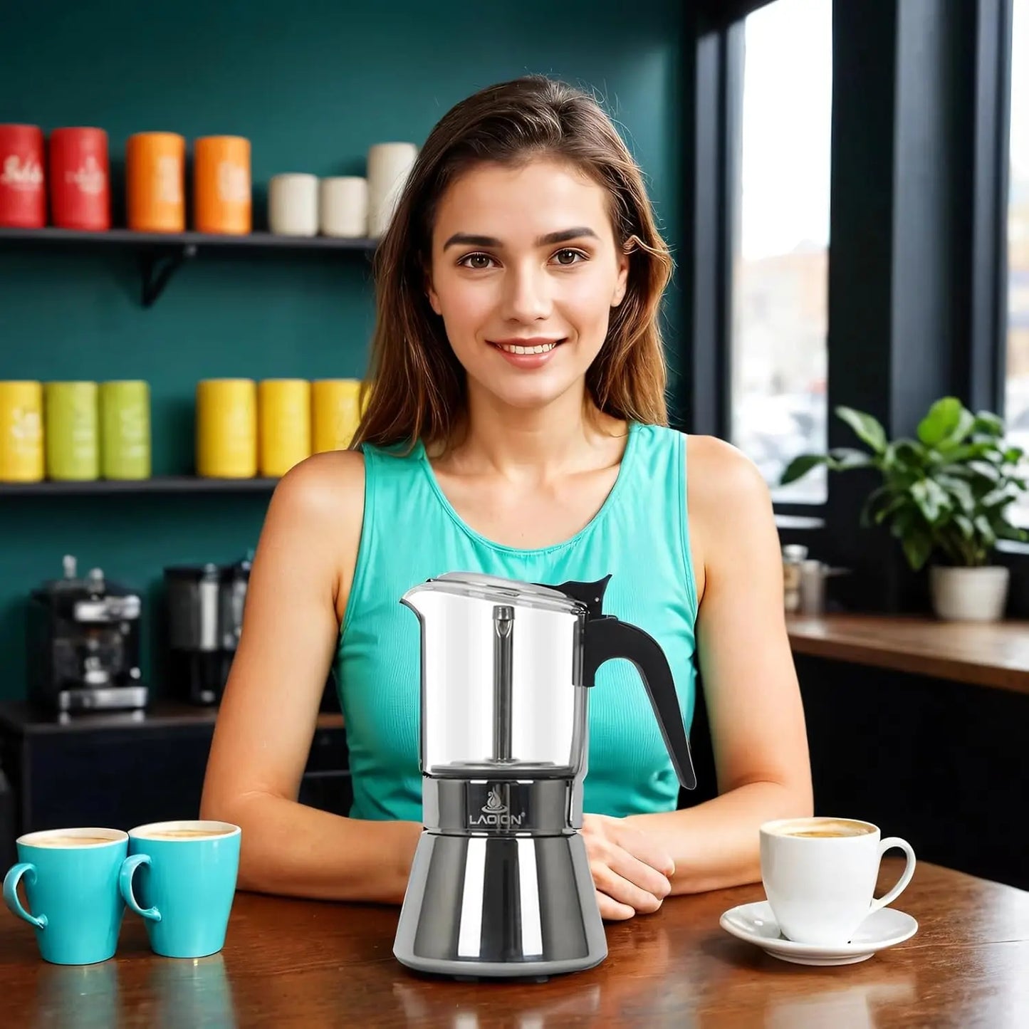 Stovetop Espresso Maker, 6Cup 240ml Classic Moka Pot, Crystal Glass-top & StainlSteel Coffee Maker Mocha Pot, Greca De Cafe