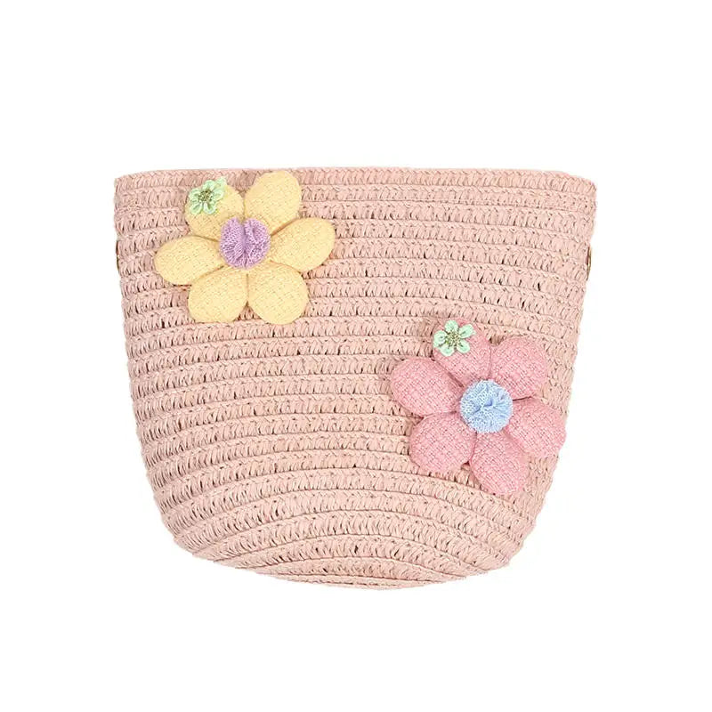 Girl Zipper Flower Straw Bag Cute Photo Props Handmade Woven Kid Messenger Bags Storage Basket Coin Purse Crossbody Handbag