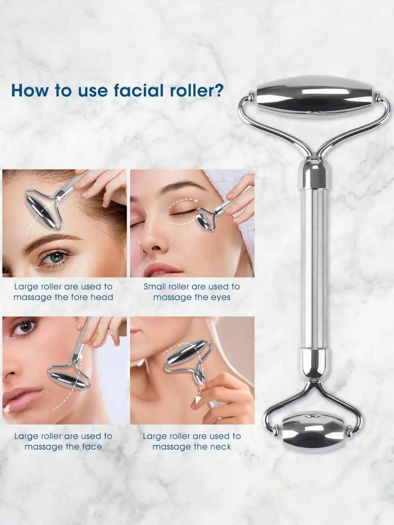 LMMAKE Face Roller And Gua Sha, Stainless Steel Facial Roller And Guasha Tool For Face, Skin Care Roller For Wrinkles And Lifting, Improve Puffiness, Metal Face Massager For Eyes, Neck Tighten