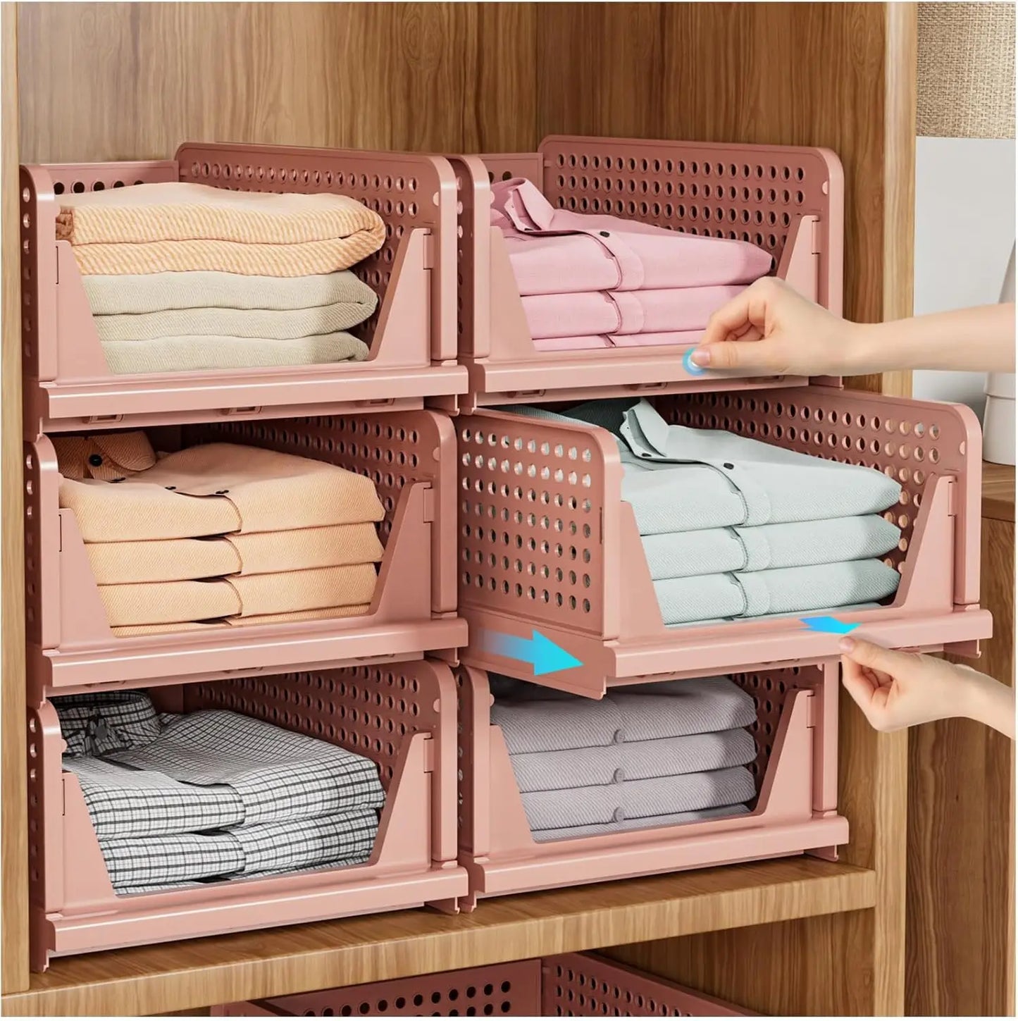 SNSLXH 5 Pack Stackable Closet Storage Basket Multifunctional & Foldable Closet Organizer for Bathroom Kitchen Laundry Room