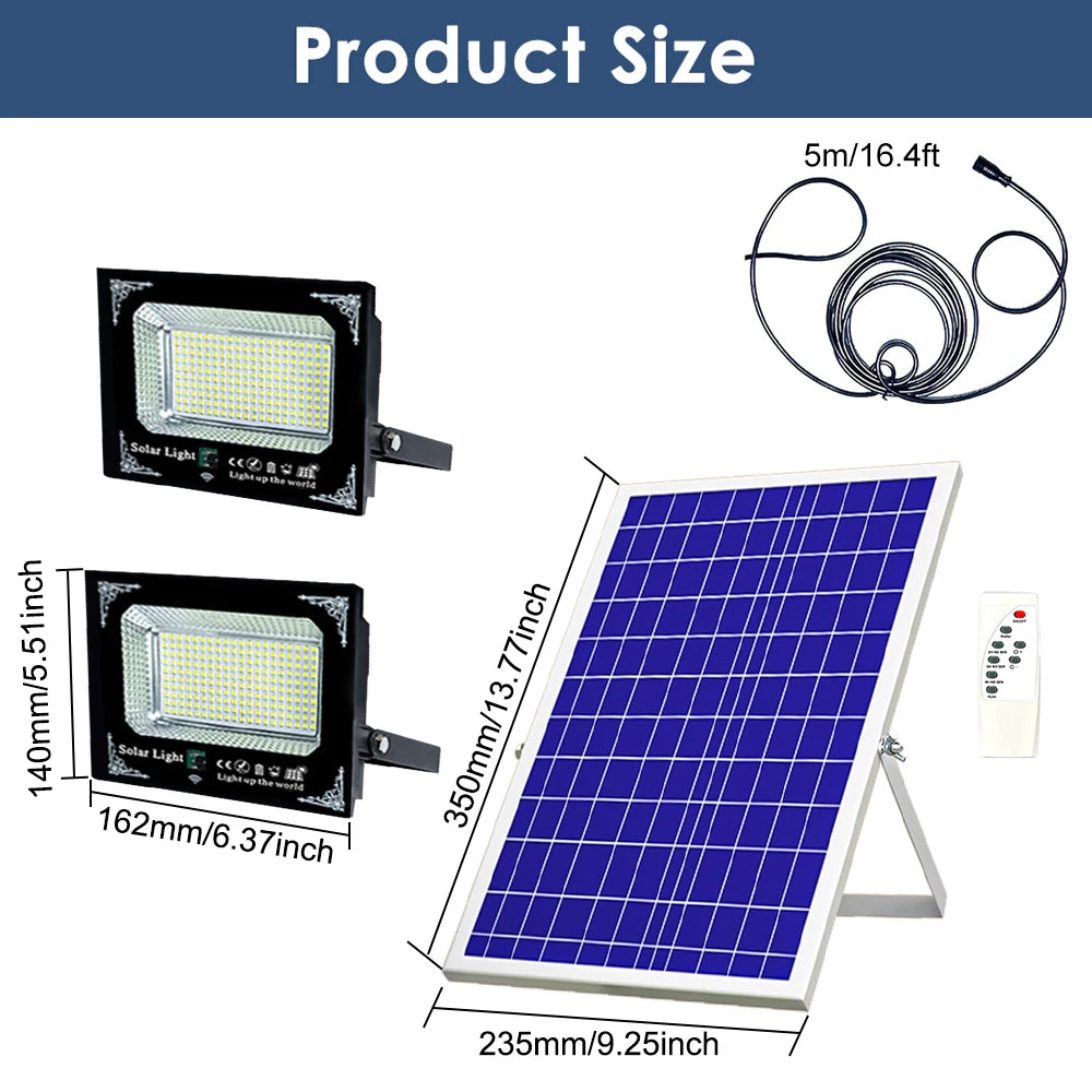 Powerful Led Solar Light High Bright 2 Head 6000mah Flood Light Waterproof Outdoor Garden Wall Light For Indoor Shed Barn Room