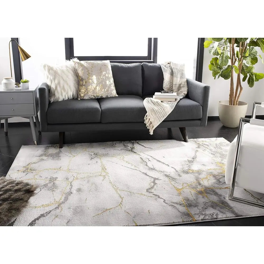 Area Rug 8' x 10', Grey & Gold, Modern Abstract, Non-Shedding, Easy Care, Ideal for Living Room, Bedroom (CFT877F)
